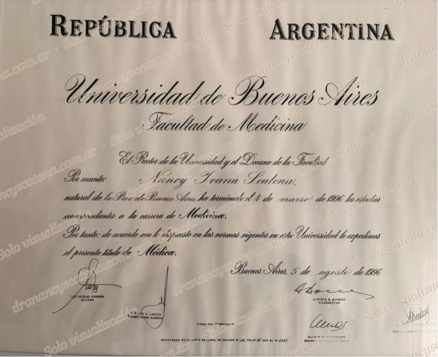 Certificado: Título de Médica — Universidad de Buenos Aires, 1996